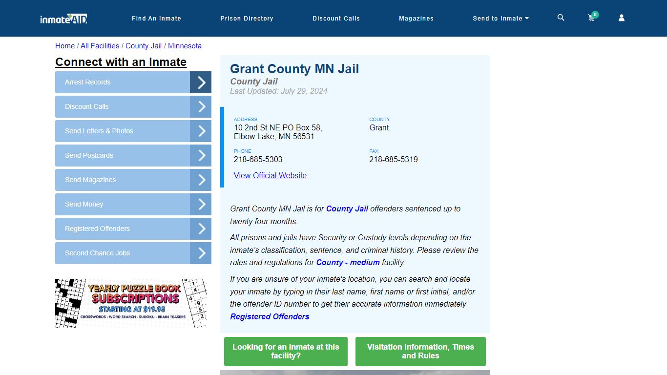 Grant County MN Jail - Inmate Locator